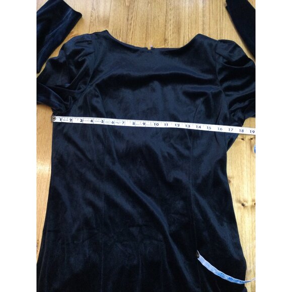 Herman Marcus Black Velvet Long Sleeve Midi Dress Size 12 Ruffle Dark Coquette - Picture 6 of 9